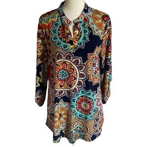 Zattcas Multicolor Bohemian Print Women's Top. Size L. 3/4 Sleeves.